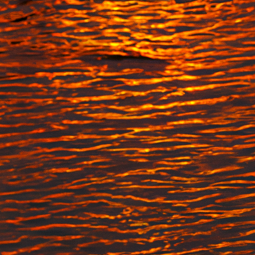 A close-up of a golden-orange sunset reflecting on a still body of water.