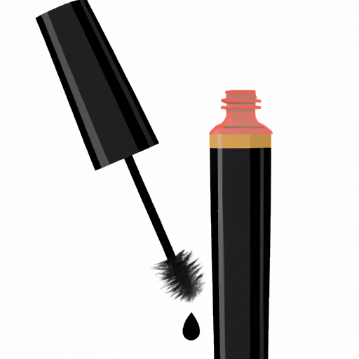 A close-up of a tube of mascara with its wand poised to dip into the tube.
