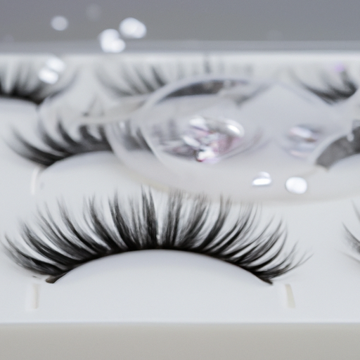 A close-up of a set of false eyelashes surrounded by bubbles.
