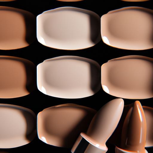 A close-up of a variety of different shades of concealer arranged in a gradient spectrum.